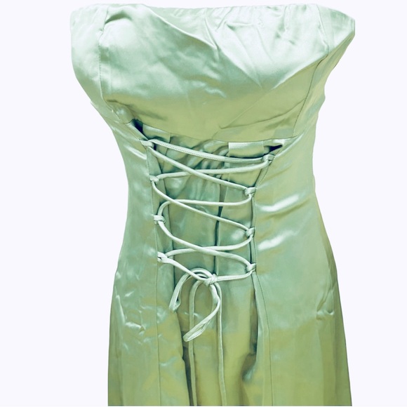 NWT Princess Polly Green Billy Mini Dress Lace Up Strapless Satin Silk 2 6 - Picture 6 of 10